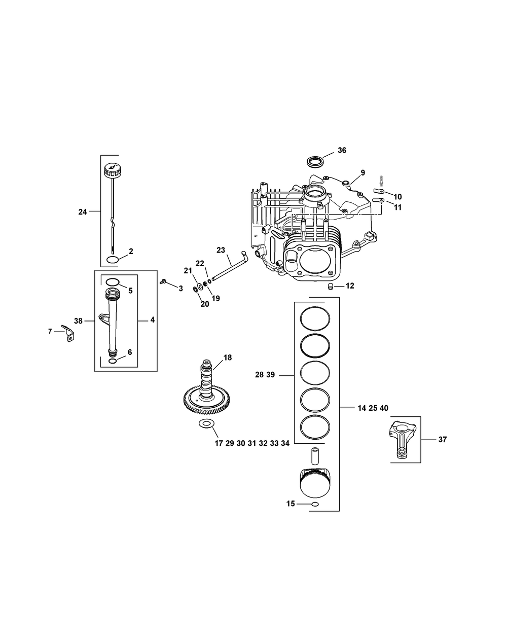 Kohler Sv710-0035 Crankcase Diagram and Parts List for Z-FORCE44 17AE3AGF-17AE3AGF010 Cub Cadet Lawn Tractor